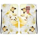 For Motorola Moto G9 Play / E7 Plus Crystal Texture Colored Drawing Leather Phone Case(Gold Butterfly Epiphyllum)