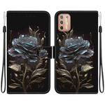 For Motorola Moto G9 Plus Crystal Texture Colored Drawing Leather Phone Case(Black Rose)