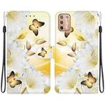 For Motorola Moto G9 Plus Crystal Texture Colored Drawing Leather Phone Case(Gold Butterfly Epiphyllum)