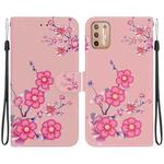 For Motorola Moto G9 Plus Crystal Texture Colored Drawing Leather Phone Case(Cherry Blossoms)