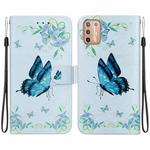 For Motorola Moto G9 Plus Crystal Texture Colored Drawing Leather Phone Case(Blue Pansies)