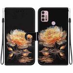 For Motorola Moto G30 / G10 / G20 Crystal Texture Colored Drawing Leather Phone Case(Gold Peony)