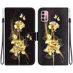 For Motorola Moto G30 / G10 / G20 Crystal Texture Colored Drawing Leather Phone Case(Gold Butterfly Rose)