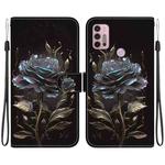 For Motorola Moto G30 / G10 / G20 Crystal Texture Colored Drawing Leather Phone Case(Black Rose)