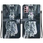 For Motorola Moto G30 / G10 / G20 Crystal Texture Colored Drawing Leather Phone Case(Cat Tiger Reflection)
