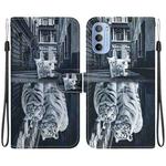 For Motorola Moto G31 / G41 Crystal Texture Colored Drawing Leather Phone Case(Cat Tiger Reflection)
