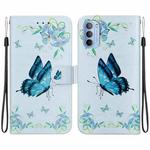 For Motorola Moto G31 / G41 Crystal Texture Colored Drawing Leather Phone Case(Blue Pansies)