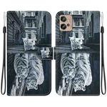 For Motorola Moto G32 Crystal Texture Colored Drawing Leather Phone Case(Cat Tiger Reflection)