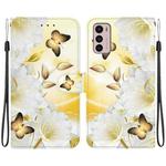 For Motorola Moto G42 Crystal Texture Colored Drawing Leather Phone Case(Gold Butterfly Epiphyllum)