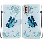 For Motorola Moto G42 Crystal Texture Colored Drawing Leather Phone Case(Blue Pansies)