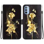 For Motorola Moto G51 Crystal Texture Colored Drawing Leather Phone Case(Gold Butterfly Rose)