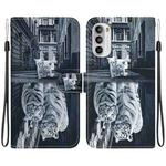 For Motorola Moto G52 Crystal Texture Colored Drawing Leather Phone Case(Cat Tiger Reflection)