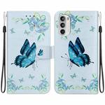 For Motorola Moto G52 Crystal Texture Colored Drawing Leather Phone Case(Blue Pansies)