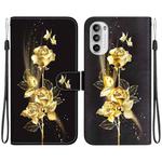 For Motorola Moto G62 5G Crystal Texture Colored Drawing Leather Phone Case(Gold Butterfly Rose)