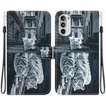 For Motorola Moto G62 5G Crystal Texture Colored Drawing Leather Phone Case(Cat Tiger Reflection)