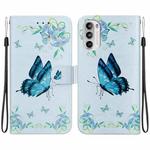 For Motorola Moto G62 5G Crystal Texture Colored Drawing Leather Phone Case(Blue Pansies)