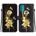 For Motorola Moto G71 Crystal Texture Colored Drawing Leather Phone Case(Gold Butterfly Rose)