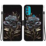 For Motorola Moto G71 Crystal Texture Colored Drawing Leather Phone Case(Black Rose)