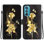 For Motorola Edge 30 Crystal Texture Colored Drawing Leather Phone Case(Gold Butterfly Rose)