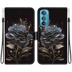 For Motorola Edge 30 Crystal Texture Colored Drawing Leather Phone Case(Black Rose)