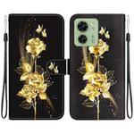 For Motorola Edge 40 Crystal Texture Colored Drawing Leather Phone Case(Gold Butterfly Rose)