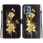 For Motorola Edge 40 Pro Crystal Texture Colored Drawing Leather Phone Case(Gold Butterfly Rose)