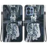 For Motorola Edge 40 Pro Crystal Texture Colored Drawing Leather Phone Case(Cat Tiger Reflection)