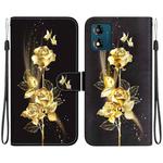For Motorola Moto E13 Crystal Texture Colored Drawing Leather Phone Case(Gold Butterfly Rose)
