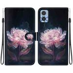 For Motorola Moto E22 / E22i Crystal Texture Colored Drawing Leather Phone Case(Purple Peony)