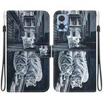 For Motorola Moto E22 / E22i Crystal Texture Colored Drawing Leather Phone Case(Cat Tiger Reflection)