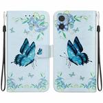 For Motorola Moto E22 / E22i Crystal Texture Colored Drawing Leather Phone Case(Blue Pansies)