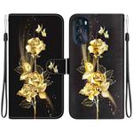 For Motorola Moto G 2022 Crystal Texture Colored Drawing Leather Phone Case(Gold Butterfly Rose)