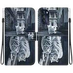 For Motorola Moto G 2022 Crystal Texture Colored Drawing Leather Phone Case(Cat Tiger Reflection)