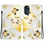 For Motorola Moto G 2022 Crystal Texture Colored Drawing Leather Phone Case(Gold Butterfly Epiphyllum)