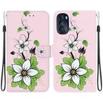 For Motorola Moto G 2022 Crystal Texture Colored Drawing Leather Phone Case(Lily)