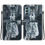 For Motorola Moto G Stylus 5G 2022 Crystal Texture Colored Drawing Leather Phone Case(Cat Tiger Reflection)