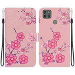 For Motorola Moto G9 Power Crystal Texture Colored Drawing Leather Phone Case(Cherry Blossoms)