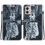 For Motorola Moto G13 / G23 / G53 Crystal Texture Colored Drawing Leather Phone Case(Cat Tiger Reflection)