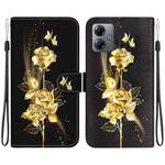 For Motorola Moto G14 Crystal Texture Colored Drawing Leather Phone Case(Gold Butterfly Rose)