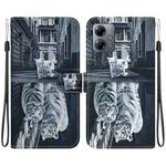 For Motorola Moto G14 Crystal Texture Colored Drawing Leather Phone Case(Cat Tiger Reflection)