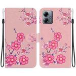 For Motorola Moto G14 Crystal Texture Colored Drawing Leather Phone Case(Cherry Blossoms)