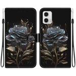 For Motorola Moto G73 Crystal Texture Colored Drawing Leather Phone Case(Black Rose)