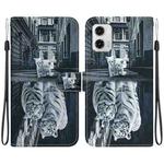 For Motorola Moto G73 Crystal Texture Colored Drawing Leather Phone Case(Cat Tiger Reflection)