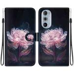 For Motorola Edge+ 2022 Crystal Texture Colored Drawing Leather Phone Case(Purple Peony)