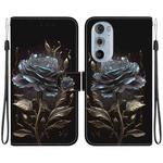 For Motorola Edge+ 2022 Crystal Texture Colored Drawing Leather Phone Case(Black Rose)