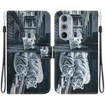 For Motorola Edge+ 2022 Crystal Texture Colored Drawing Leather Phone Case(Cat Tiger Reflection)