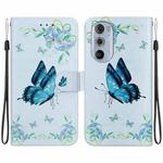For Motorola Edge+ 2022 Crystal Texture Colored Drawing Leather Phone Case(Blue Pansies)