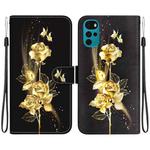 For Motorola Moto G22 Crystal Texture Colored Drawing Leather Phone Case(Gold Butterfly Rose)