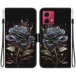 For Motorola Moto G84 Crystal Texture Colored Drawing Leather Phone Case(Black Rose)