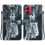 For Motorola Moto G84 Crystal Texture Colored Drawing Leather Phone Case(Cat Tiger Reflection)